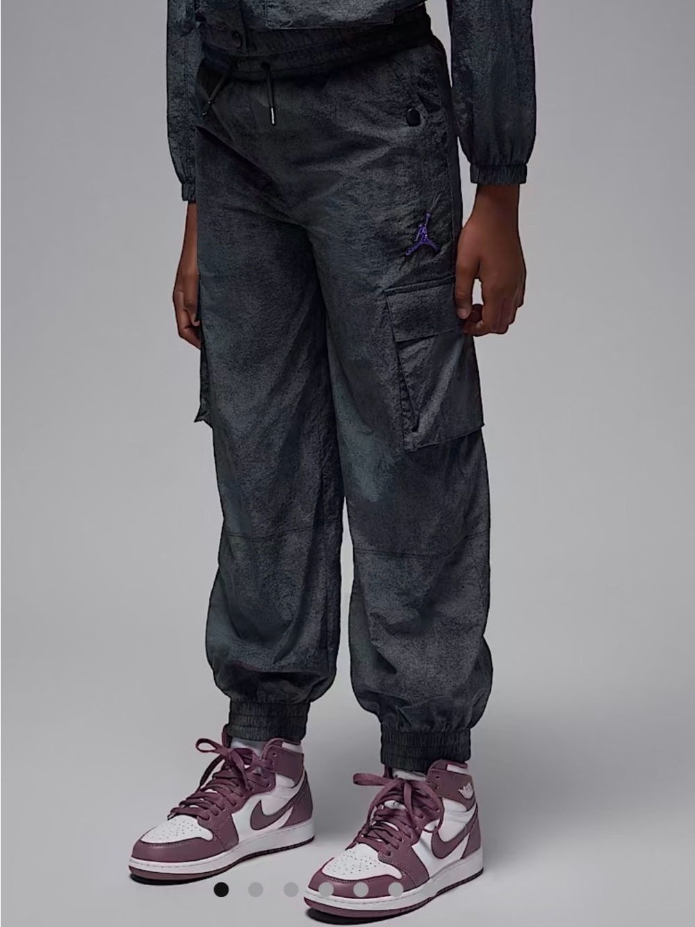 Jordan Kids Cargo Joggers in Charcoal with Purple Logo